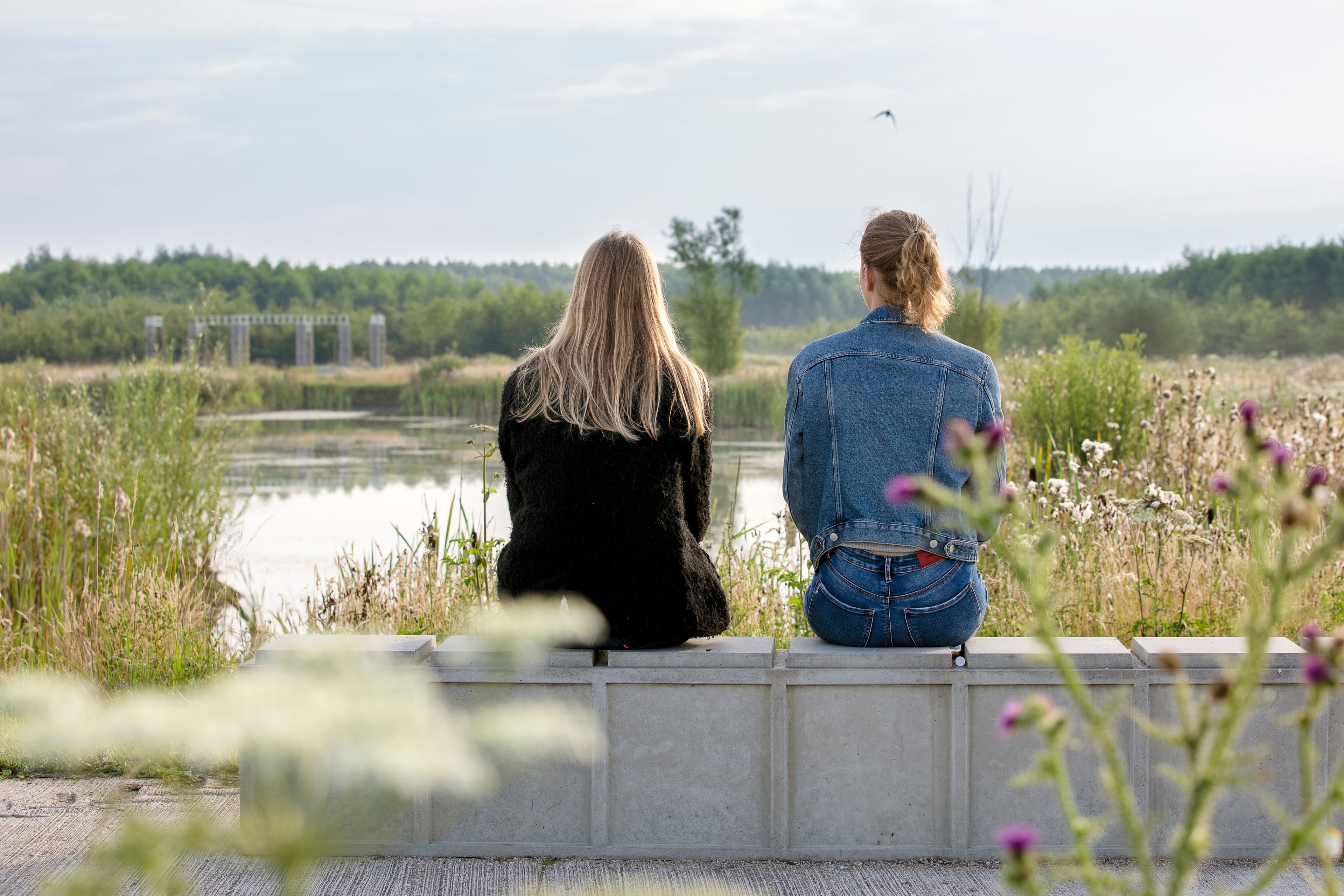 Vrouwen op een bank in de natuur